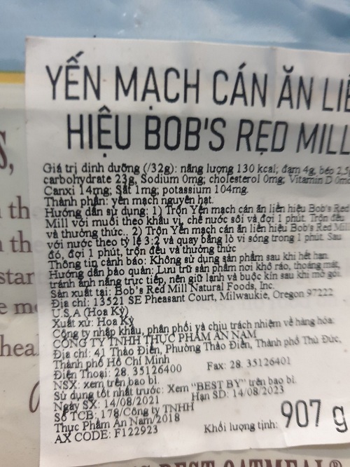 Yến Mạch Cán Ăn Liền Bob's Red Mill 907g