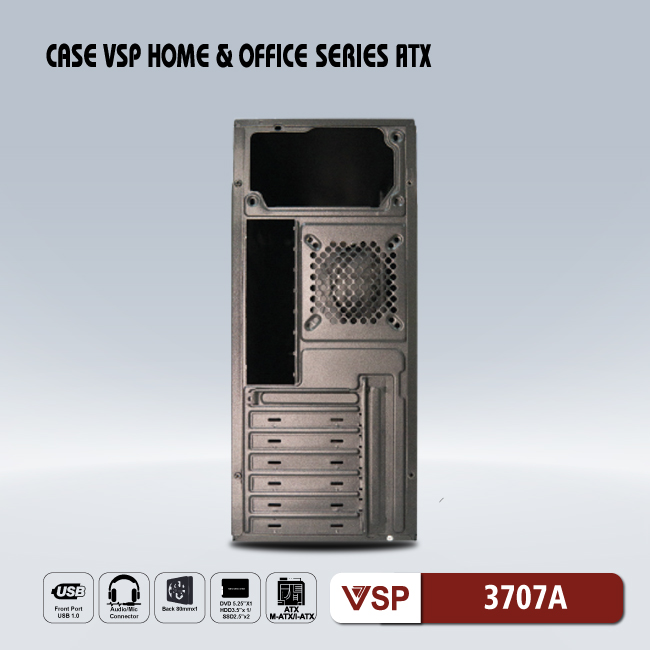 Vỏ máy tính Case VSP 3707 (ATX/Micro-ATX) (Không kèm FAN) - Hàng chính hãng Tech Vision phân phối