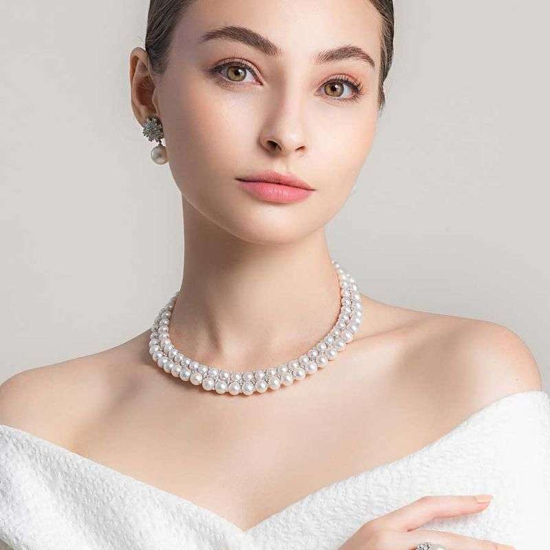 Vòng cổ Ngọc trai Thiên nhiên Cao cấp - Hạt tròn Mix Bạc nạm Zircon - Trang Sức Cô Tấm - CARA PEARL (6-9ly) - CTJ4209