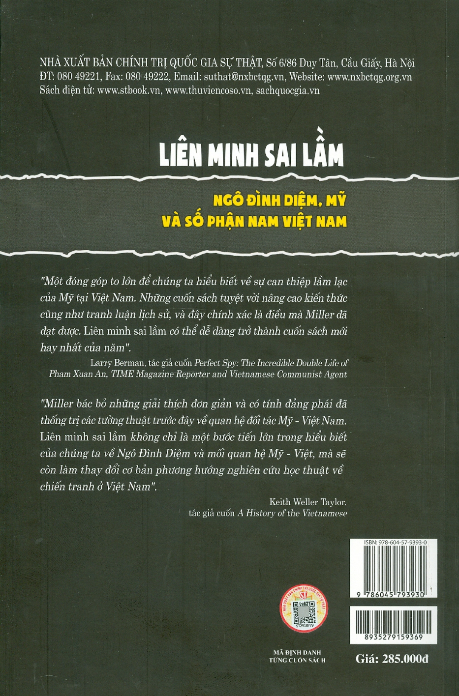 [Tái bản có bổ sung năm 2024] LIÊN MINH SAI LẦM: NGÔ ĐÌNH DIỆM, MỸ VÀ SỐ PHẬN NAM VIỆT NAM - Edward Miller - NXB Chính Trị Quốc Gia Sự Thật.