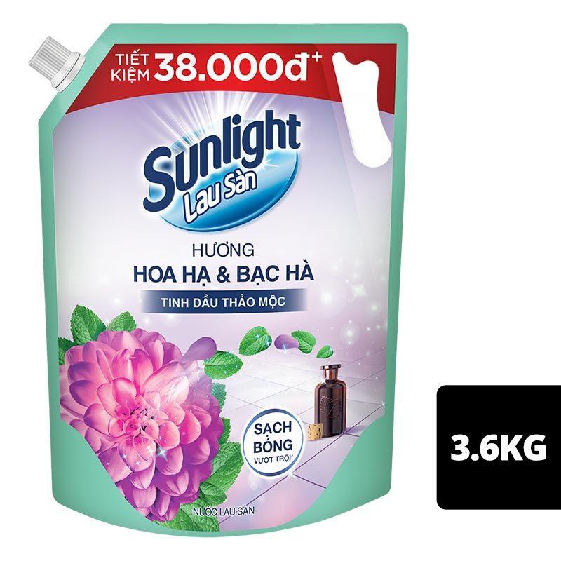 Nước lau sàn SUNLIGHT tinh dầu hương hoa hạ và bạc hà 3.6kg túi – 8934868158639
