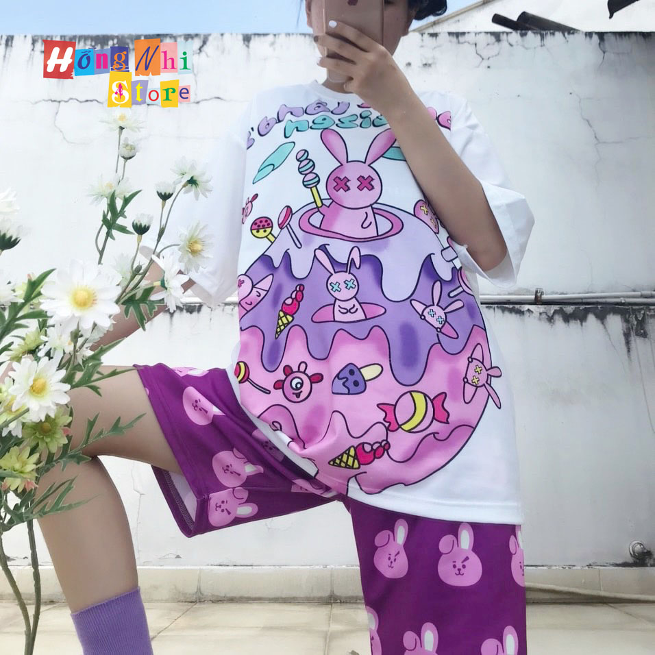 Quần Short Cartoon Unisex Con Thỏ Hồng - Quần Đùi Hoạt Hình Siêu Cute - MM