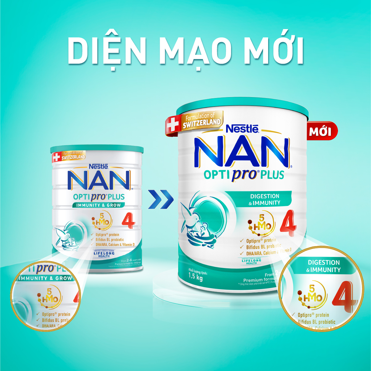 Bộ 2 Lon Sữa bột Nestlé NAN OPTIPRO PLUS 4 1500g/lon với 5HMO giúp tiêu hóa tốt + Tăng cường đề kháng (Bé 2-6 tuổi) - Tặng Ấm đun siêu tốc Kalpen