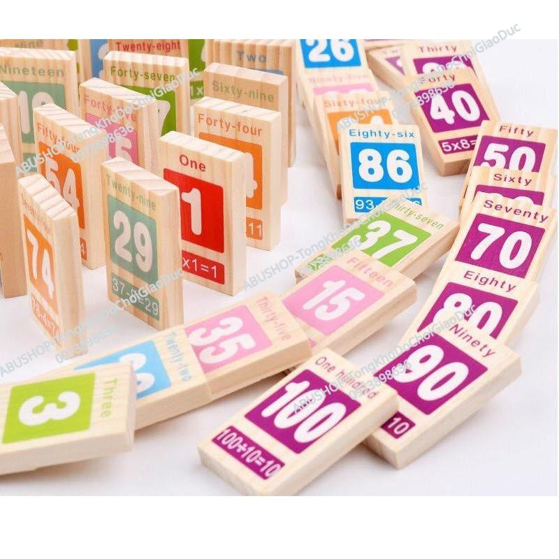 Đồ chơi giáo dục Domino SỐ và CỜ Đồ chơi trẻ em bộ 100 thanh xếp hình Domino GỖ kèm phiên âm