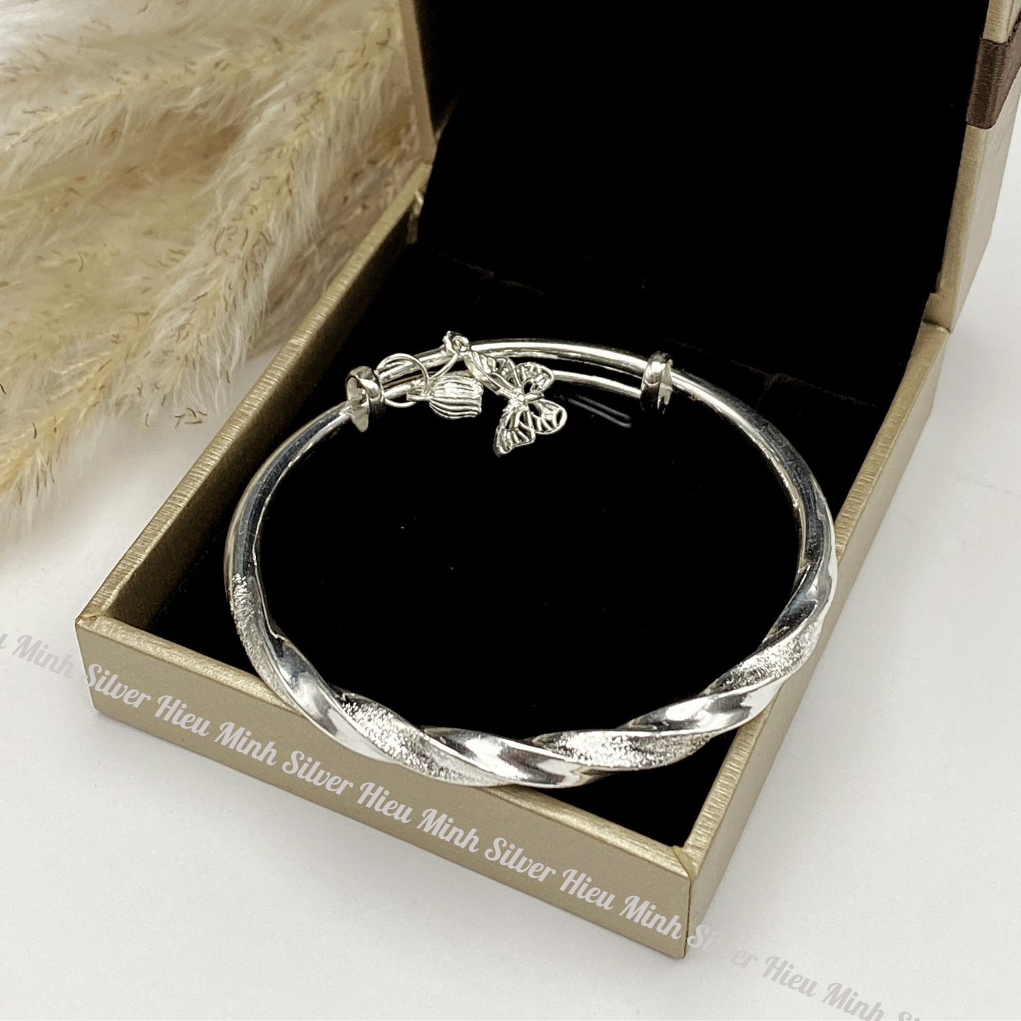 Lắc Tay Nữ Bạc Ta Nguyên Chất S99 Charm Hồ Điệp BẠC HIỂU MINH LTU620