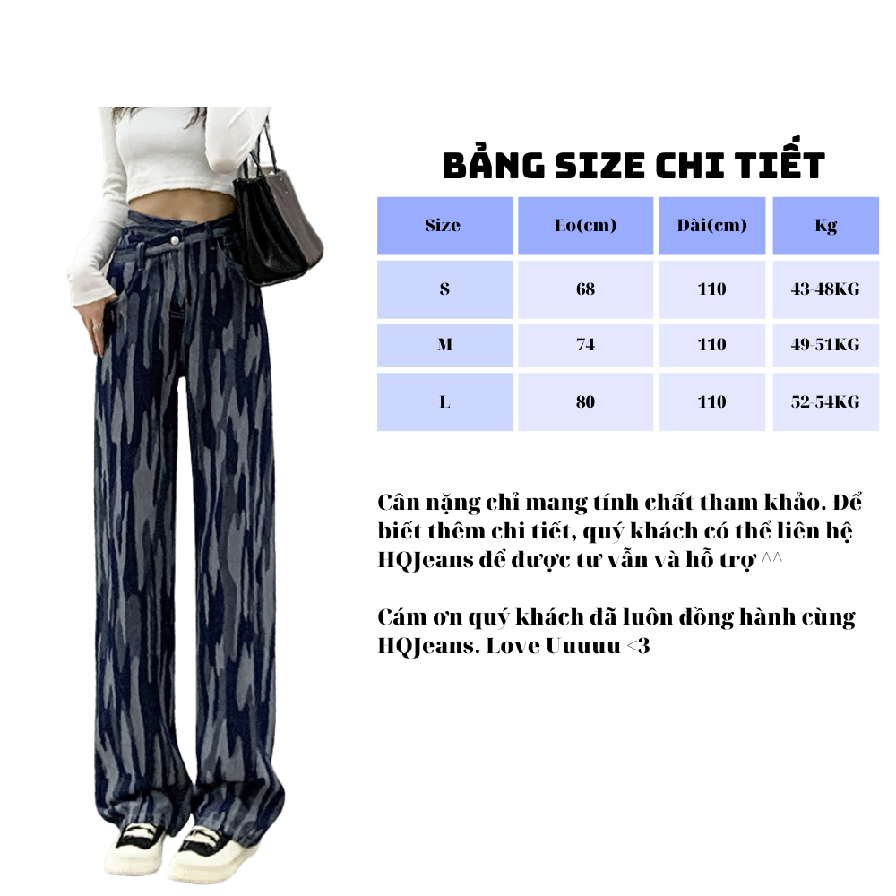 Quần jeans suông dài nữ HQJeans lưng đắp chéo họa tiết mẫu mới