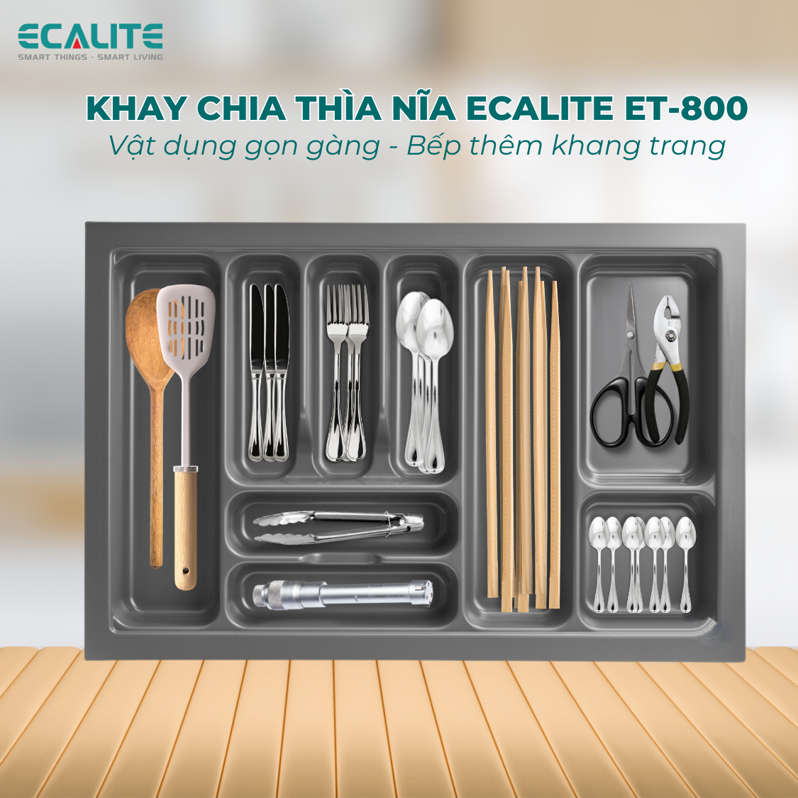 Khay chia thìa dĩa nhựa cao cấp Ecalite ET-800 - Dành cho ngăn kéo rộng 800mm - Hàng chính hãng