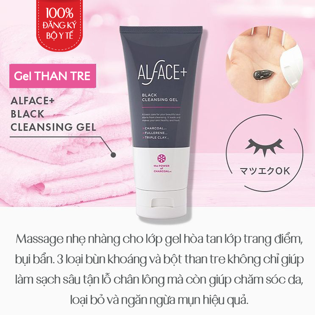 Gel Tẩy Trang Bùn Khoáng Và Than Tre Hoạt Tính Nhật Bản Cho Da Dầu, Mụn, Hỗn Hợp Alface Black Cleansing Gel, Dưỡng Ẩm, Chứa Tinh Chất Siêu Chống Oxy Hóa, Ngăn Lão Hóa Da