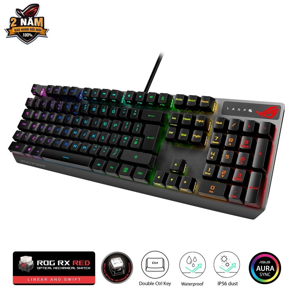 Bàn phím cơ Asus ROG Strix Scope RX PBT Blue/Red Switch - Hàng Chính Hãng