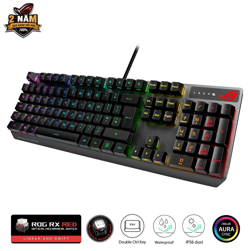 Bàn phím cơ Asus ROG Strix Scope RX PBT Blue/Red Switch - Hàng Chính Hãng