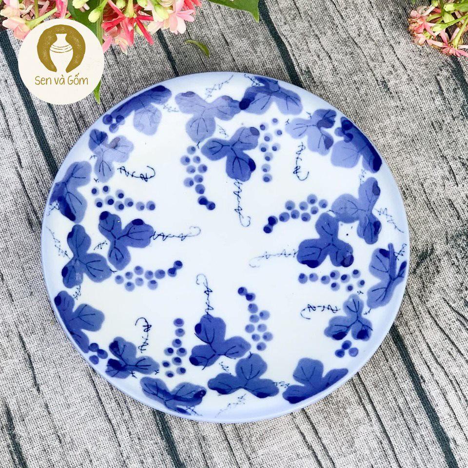 16cm Đĩa gốm xanh hình giàn nho nhỏ gốm sứ Nhật Bản SVG