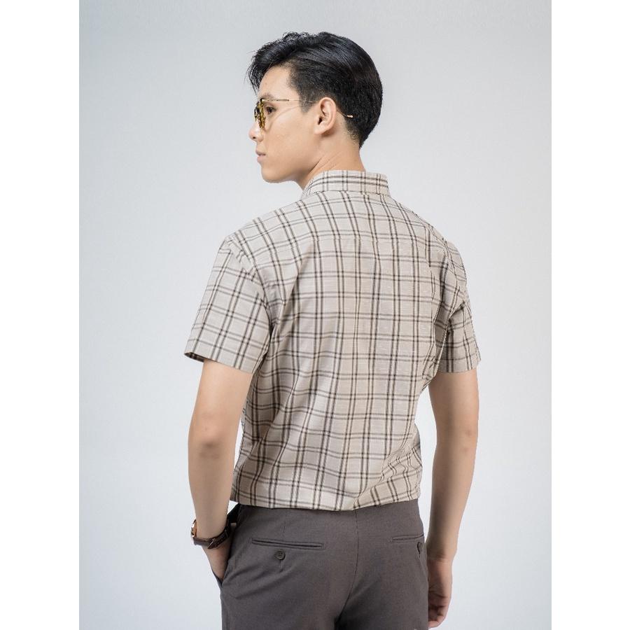 OWEN - Aó sơ mi ngắn tay Owen Regular fit chất sợi tre 220128 kẻ ca rô be nâu