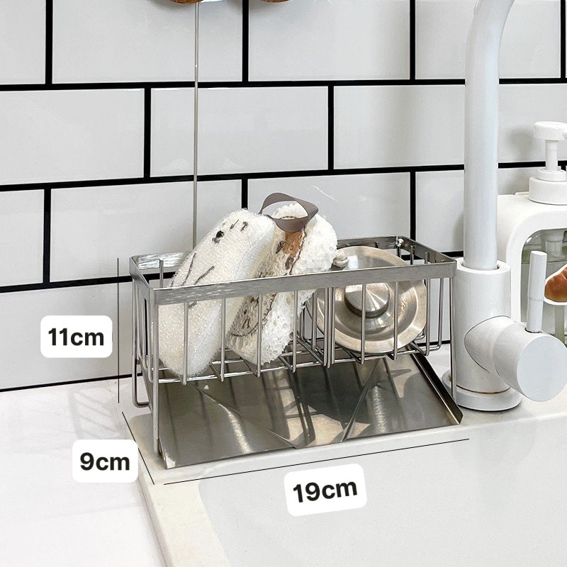 Kệ Đựng Đồ Rửa Chén Bát, Giá Để Giẻ Rửa Bát Inox 2 Ngăn Có Khay Hứng Nước Tiện Dụng