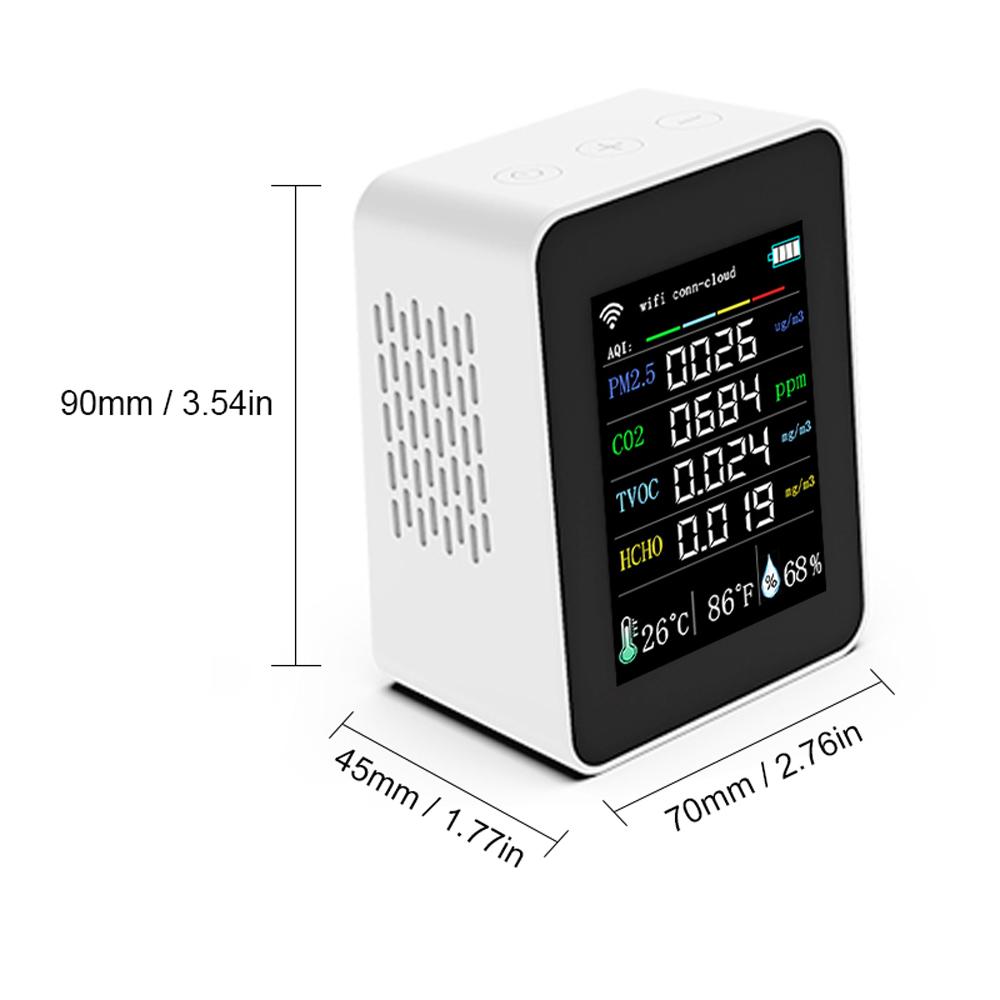 Tuya Wifi Portable Air Quality Meter 7in1 PM2.5 CO2 TVOC HCHO AQI Temperature Humidity Tester 2.8inch TFT Color Display Carbon Dioxide Detector Support Cellphone APP Control with Calendar Function