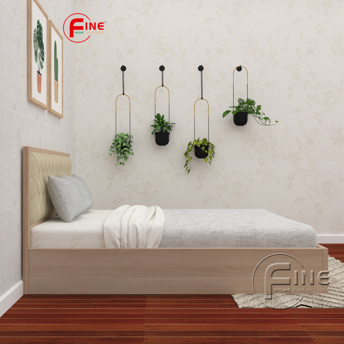 Giường Vai Đứng Đầu Nệm Hiện Đại Cao Cấp FINE FG195 Kích Thước 1m8