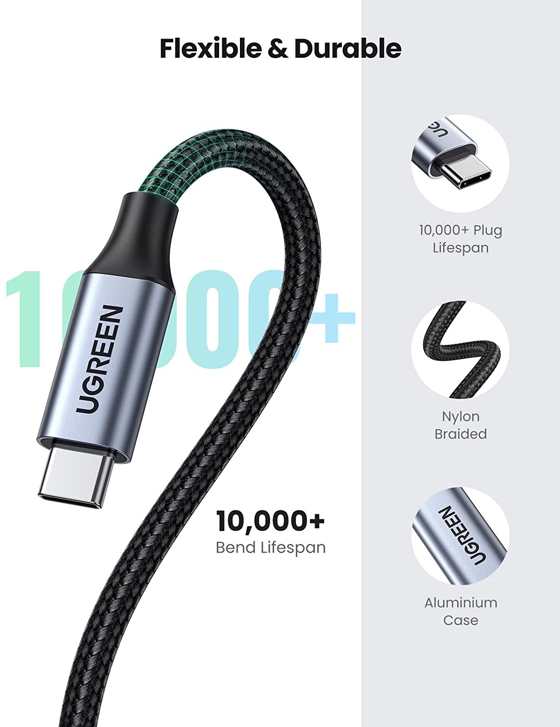 Dây cáp nối dài USB type C dài 0.5m vỏ bện nylon UGREEN US372 - Hàng nhập khẩu chính hãng