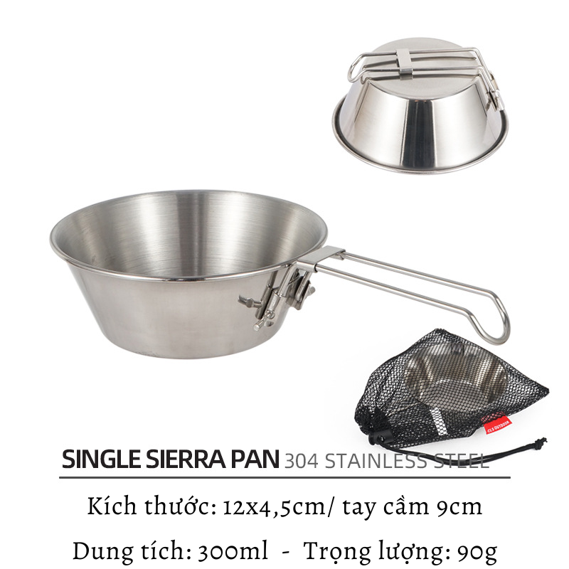 Bát gấp bằng thép không gỉ có túi đựng, Chén/tô gấp gọn di động bát cơm siêu nhẹ inox 304 cắm trại dã ngoại phượt