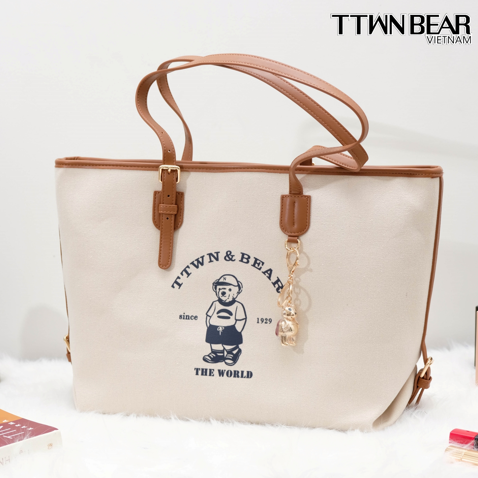 Túi tote TN3435 da thời trang công sở charm gấu TTWN BEAR