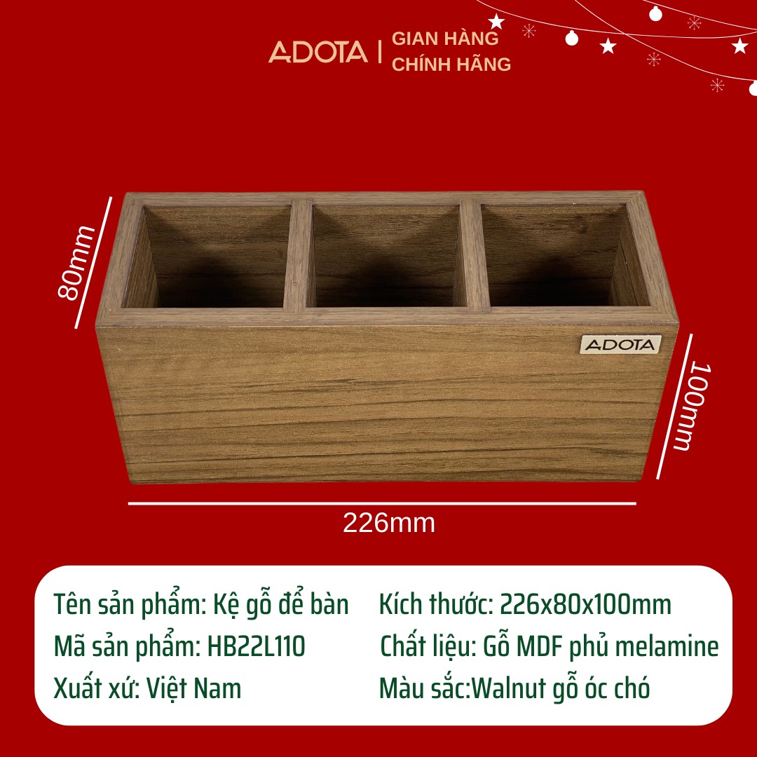 Combo kệ gỗ để bàn cao cấp, hộp cắm bút đôi và hộp cắm bút 3 ngăn để bàn phong cách hiện đại sang trong gỗ MDF siêu bền ADOTA