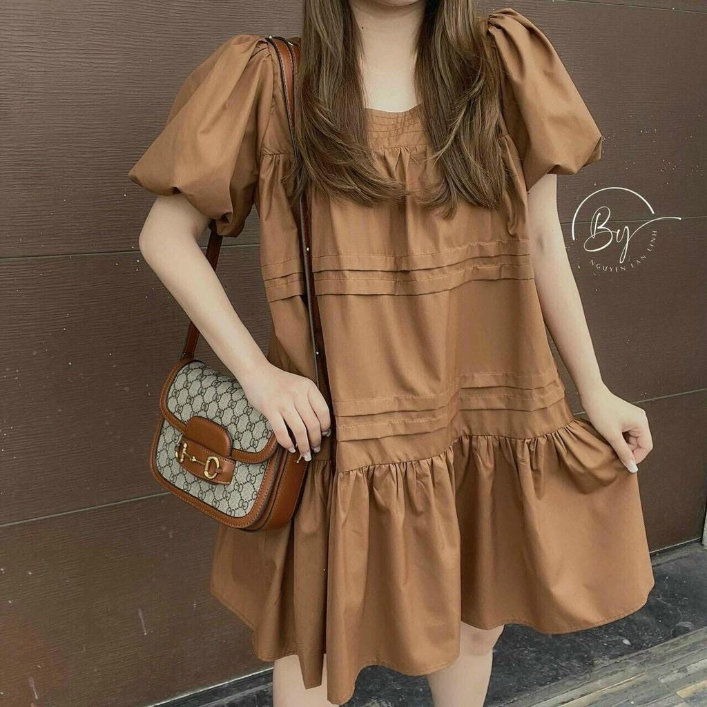 Đầm baby doll ̉ đầm baby doll dài qua gối kèm nơ siêu xinh