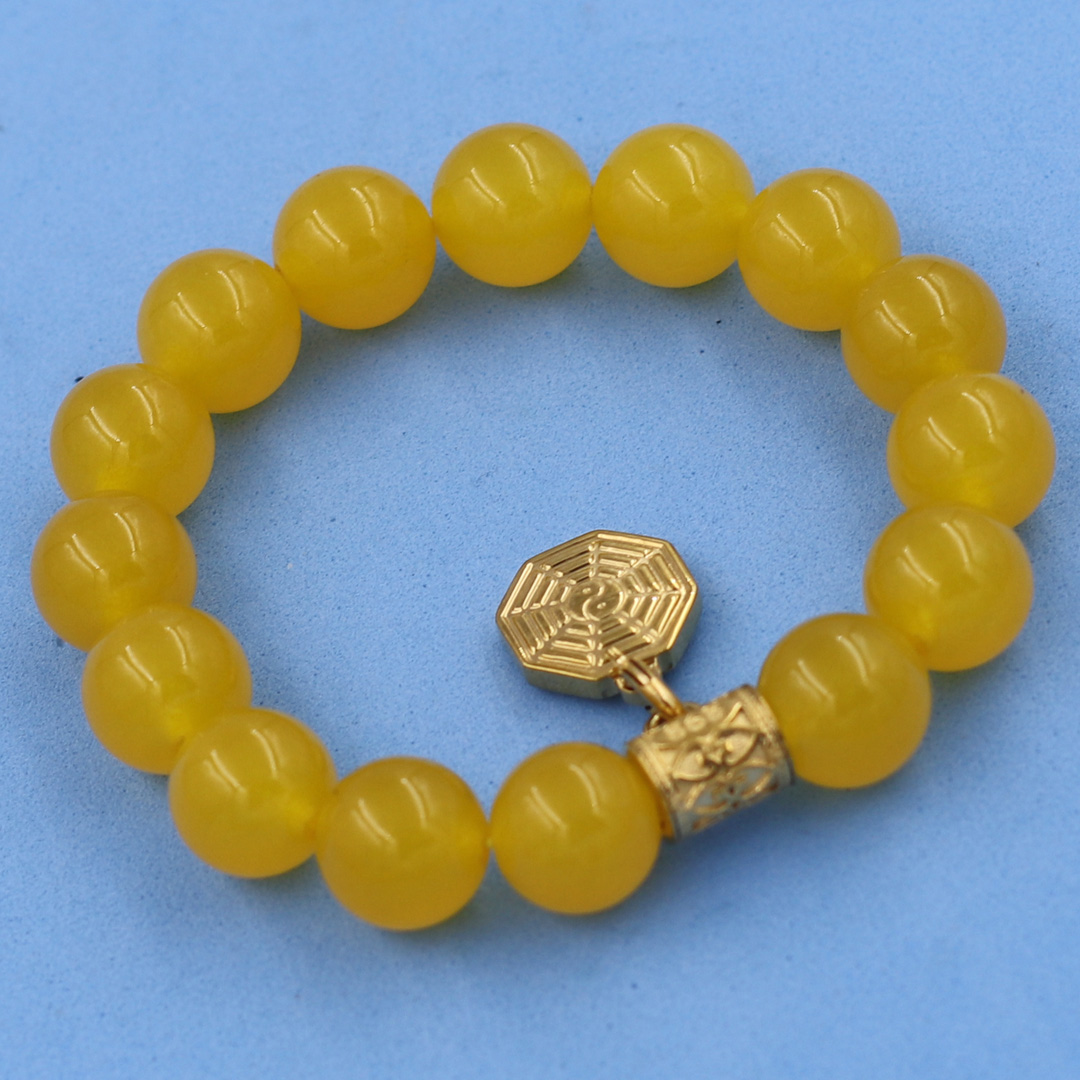 Chuỗi tay Thạch Anh vàng 12 ly - Charm bát quái inox VTAVMBQV12 - Hợp mệnh Kim, Thổ