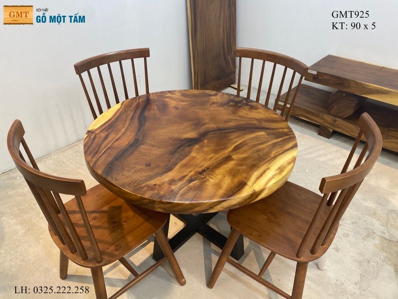 Bàn Gỗ Me Tây Nguyên Tấm, Bàn Sân Vườn Gỗ Me Tây, Bàn Làm Việc Gỗ Me Tây Dài 90cm Rộng 90cm Dày 5cm