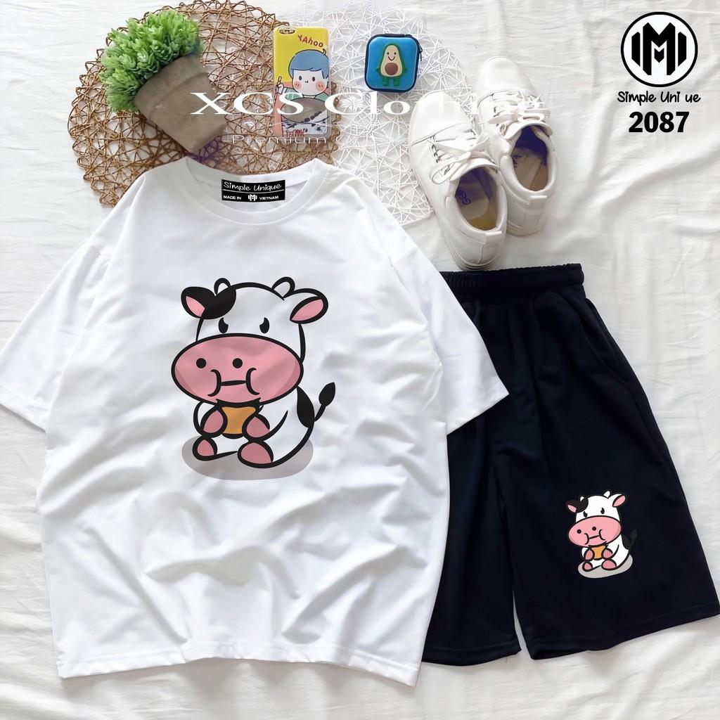 Đồ Bộ Hoạt Hình Unisex BÒ SỮA – Aossi , Set Cartoon, Freesize, Thun Cotton, Nam Nữ Đều Mặc Được