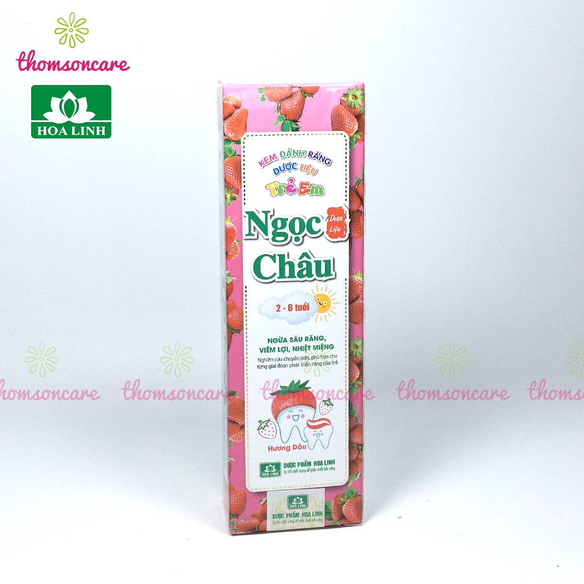 Kem đánh răng Ngọc Châu cho bé từ 2-6 tuổi hương dâu - Ngừa viêm lợi, nhiệt miệng cho trẻ giai đoạn mọc và thay răngg - Của dược Hoa Linh