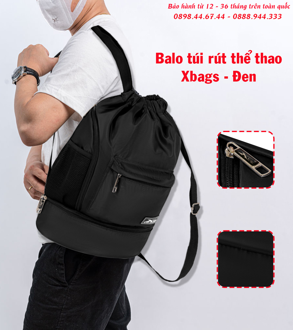 Balo dây rút thể thao đen Xbags Xb 6004, Chất liệu chống thấm nước hiệu quả