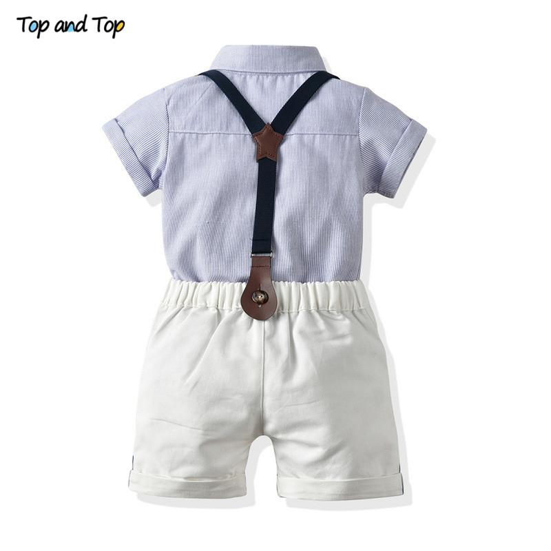 Trên Và Đầu Tập Đi Cho Bé Trai Quần Áo Bộ Quý Ông Áo Sơ Mi Tay Ngắn + Suspender Quần Short 2 Trang Phục Sơ Sinh Bé Trai bộ Quần Áo