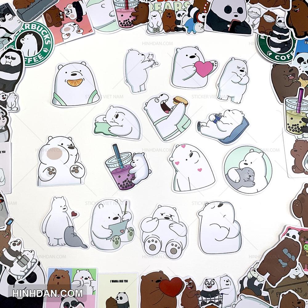 Sticker WE BARE BEARS - Những Chú Gấu - Dán Trang Trí - Chất Liệu PVC Cán Màng Chất Lượng Cao Chống Nước, Chống Nắng, Không Bong Tróc Phai Màu