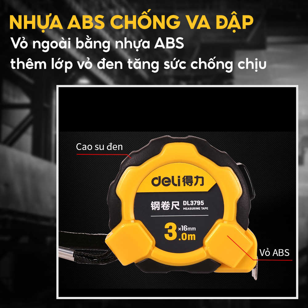 Thước cuộn thép cao cấp vỏ nhựa chống sốc 5mx19mm Deli DL3796