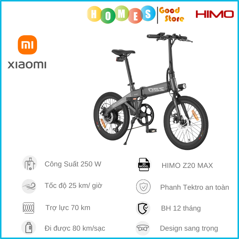 Xe Đạp Trợ Lực Điện Gấp Gọn XIAOMI HIMO Z20, Pin Sử Dụng 80 Km, Tốc Độ 25 Km/giờ, Bộ Chuyển Động 6 Cấp, Phanh Cảm Biến Ngắt Điện, Công Suất 250W - Hàng Chính Hãng