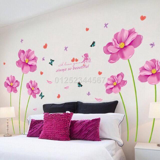 Decal dán tường Hoa tím hồng