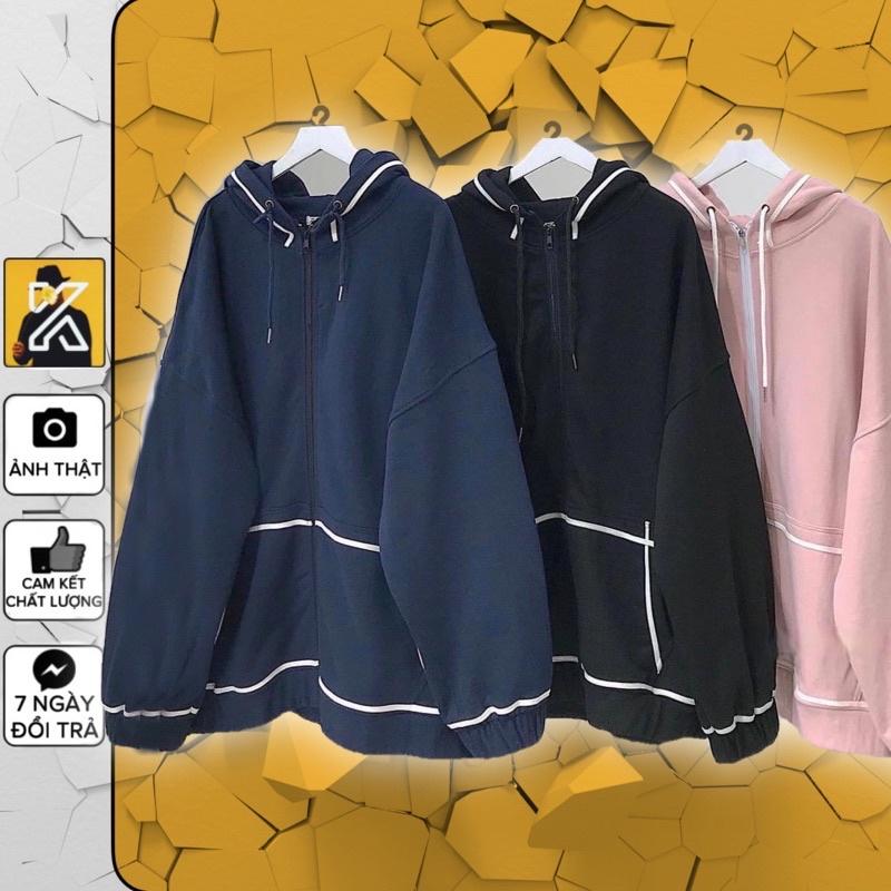 Áo Khoác Nỉ TRƠN TAY PHỒNG, Dáng Rộng Viền Trắng Ulzzang STYLE HÀN QUỐC