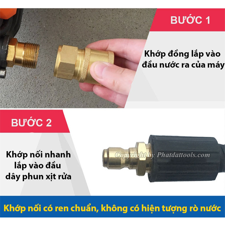 Khớp Đồng Nối Nhanh Đầu Ra Dây Áp Lực Cho Máy Rửa Xe Cao Áp