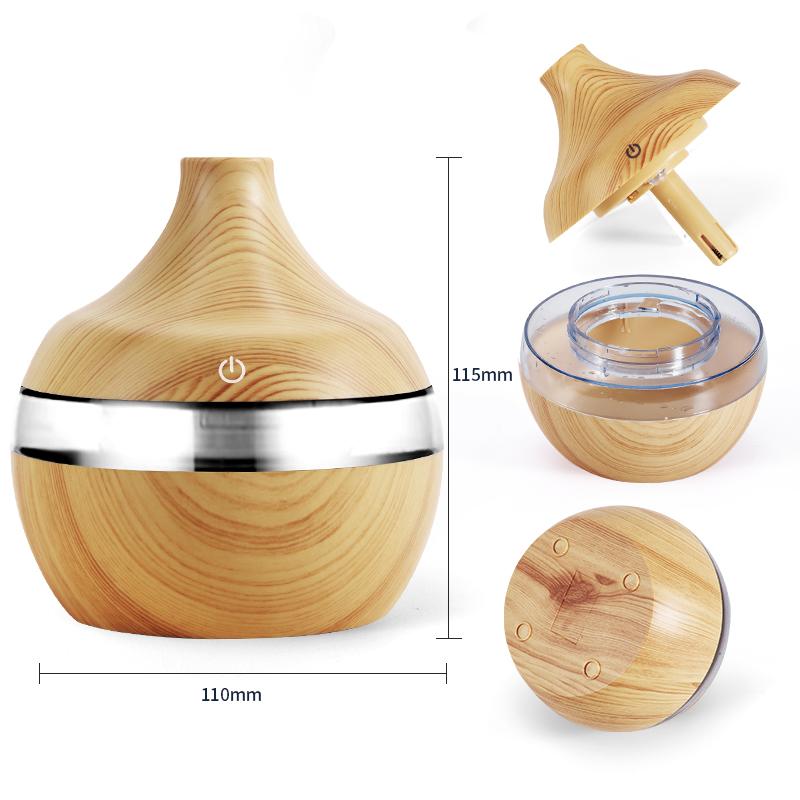 Máy Tạo Độ Ẩm Không Khí Điện Hương Thơm Tinh Dầu Khuếch Tán Hương Thơm Siêu Âm Thanh Máy Phun Sương Tạo Ẩm Vân Gỗ USB Mini Phun Sương Tạo Đèn LED