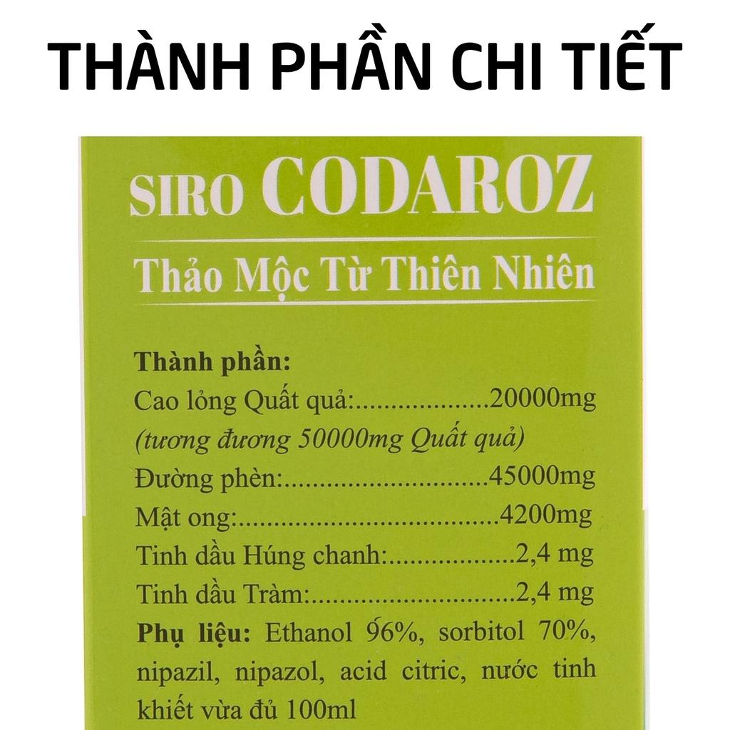 Siro CODAROZ thảo mộc giúp bổ phế - giảm ho đờm - giảm đau rát cổ họng - Chai 100ml