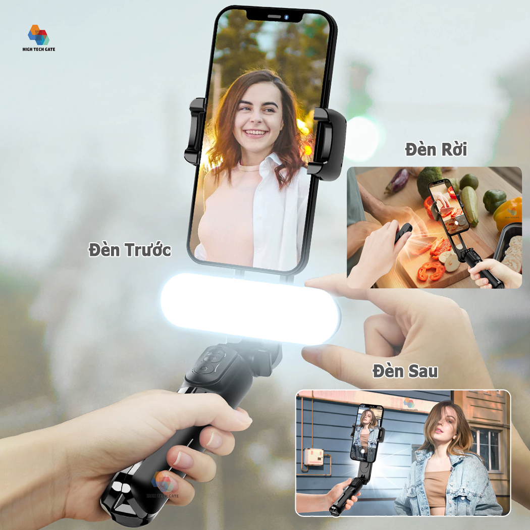 Gậy Chụp Hình Gimbal Chống Rung HIGH TECH GATE Q09 Mini Cầm Tay Du Lịch, Chụp Ảnh Tự Sướng Selfie, Quay Video, Livestream, Quay Tiktok Mọi Nơi, Có Đèn Sáng Tháo Rời, Hàng Chính Hãng