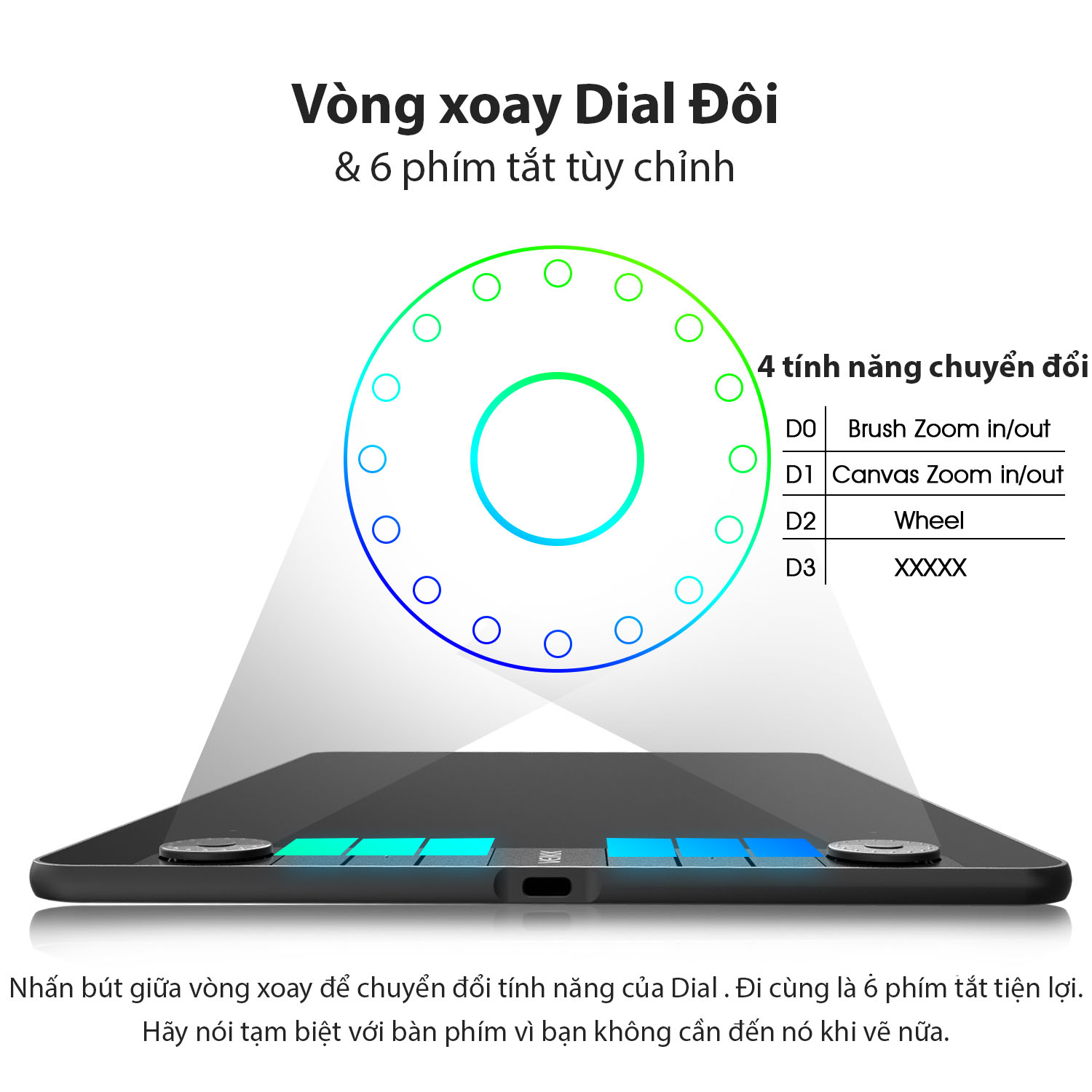 Bảng Vẽ Điện Tử VEIKK VK1060 PRO Android 2 Vòng Xoay Dial Đa Năng Cảm Ứng Nghiêng Mặt Nhám Mô Phỏng Giấy Vẽ - Hàng Chính Hãng