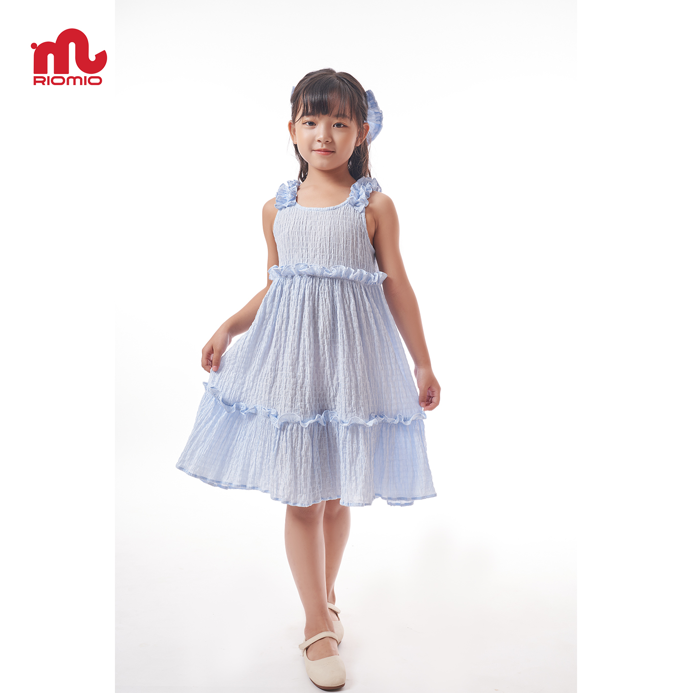 Váy cho bé gái RIOMIO 2 dây công chúa xinh đẹp cho trẻ em 2 màu hồng xanh xếp bèo - RV111