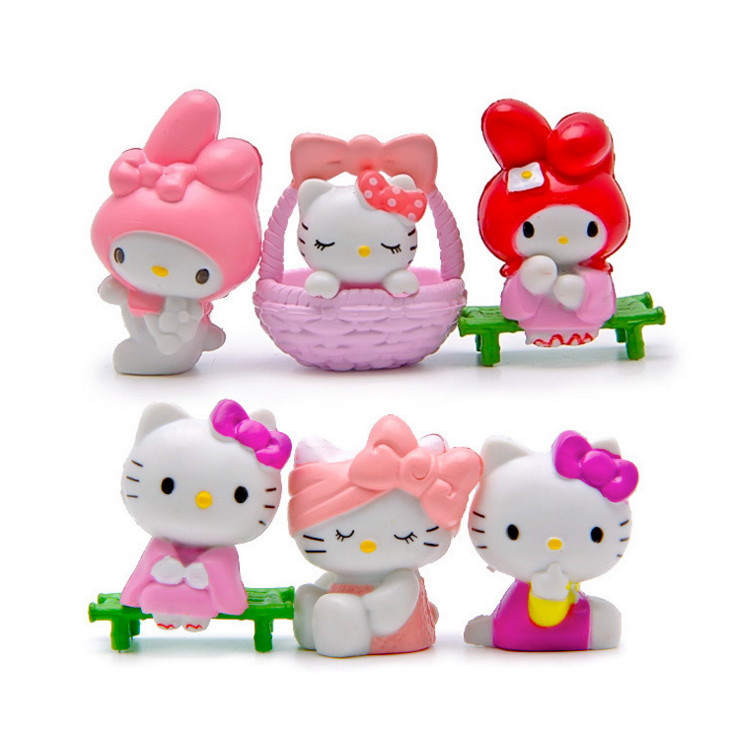 Bộ 6 Mô Hình Mèo Hello Kitty Trang Trí Xe Hơi , Bánh Sinh Nhật - Mẫu 1