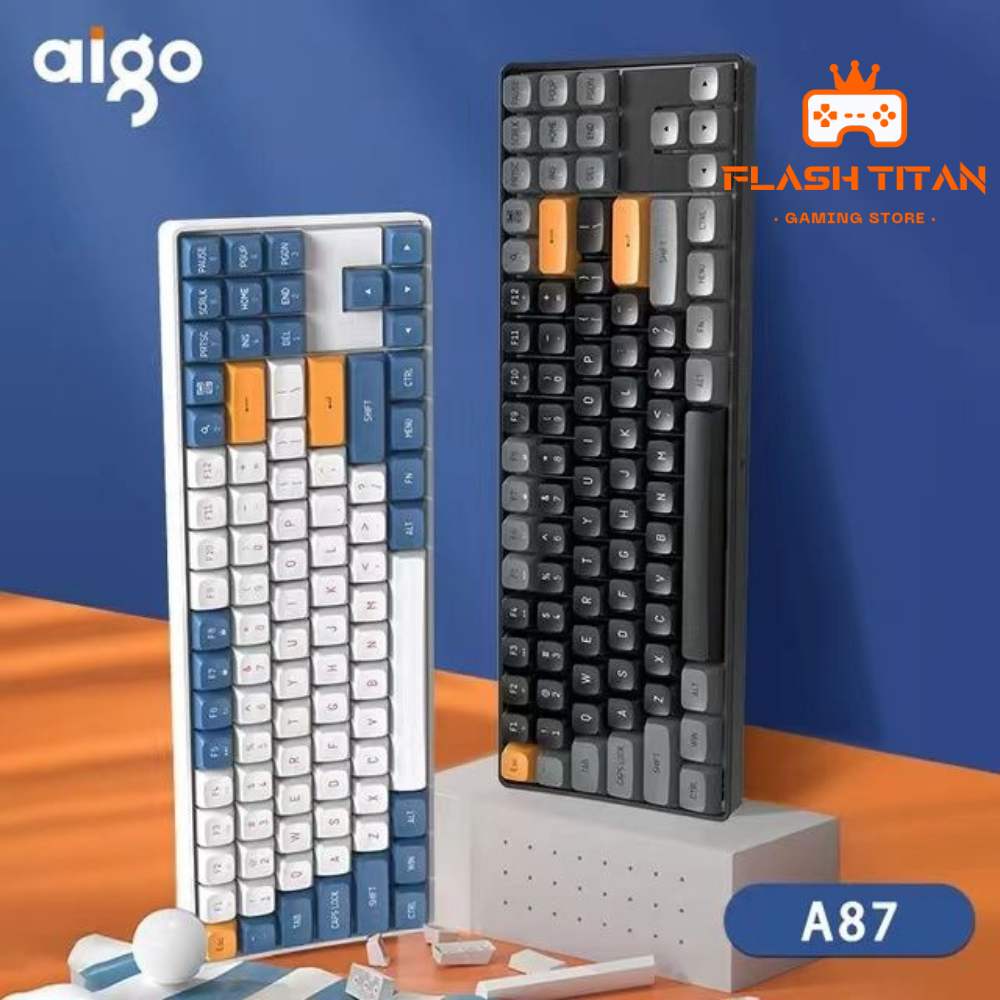 Bàn phím không dây AIGO A87 có Hoswap - Mạch 5 pin - Kết nối 2.4G - Cáp sạc rời - Hàng chính hãng