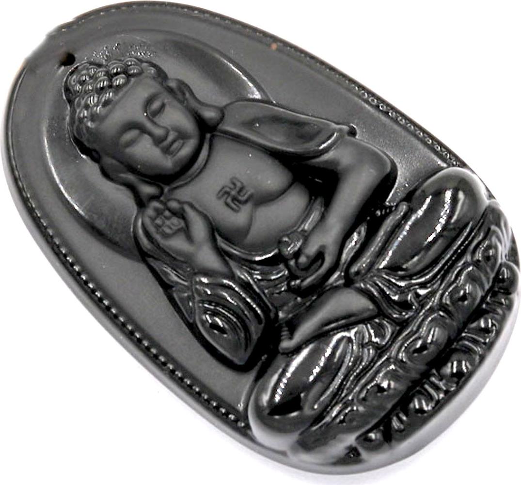 Mặt dây bản mệnh khắc ngài ADIDA đá Obsidian tự nhiên cho người tuổi Tuất, tuổi Hợi Bạc QTJ - MDNA18