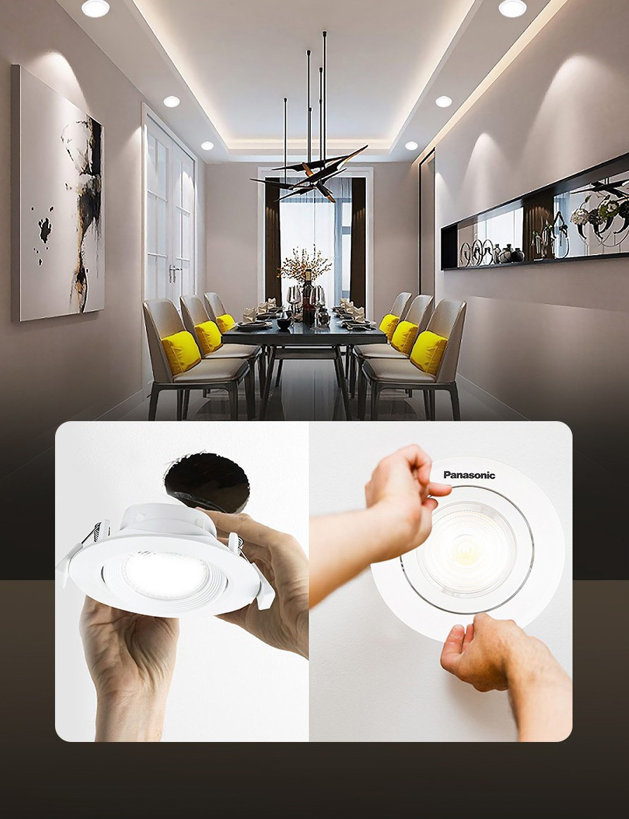 Đèn LED âm trần Downlight Đơn sắc Chỉnh góc Panasonic Công suất lỗ khoét phi 80mm, ánh sáng Trắng 6500K, ánh sáng Trung tính 4000K