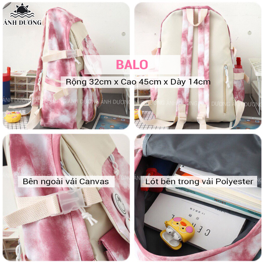 Set 5 món balo nữ đi học đi chơi thời trang hàn quốc Ánh Dương Clothing TB28 màu lem cho học sinh sinh viên chống thấm nước tặng kèm phụ kiện trang trí dễ thương