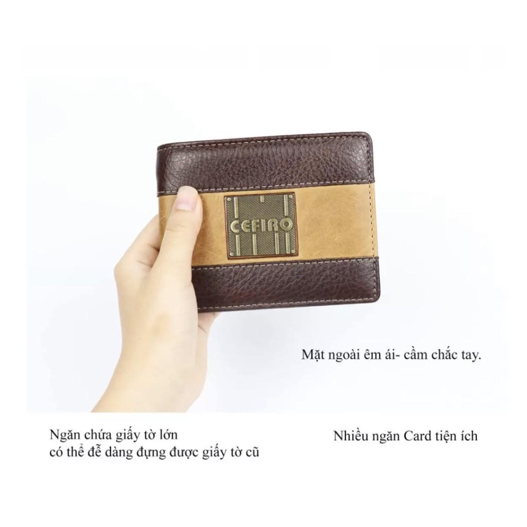 Ví nam da thật, Ví ngang phối màu WS108 - 100% da bò thật,