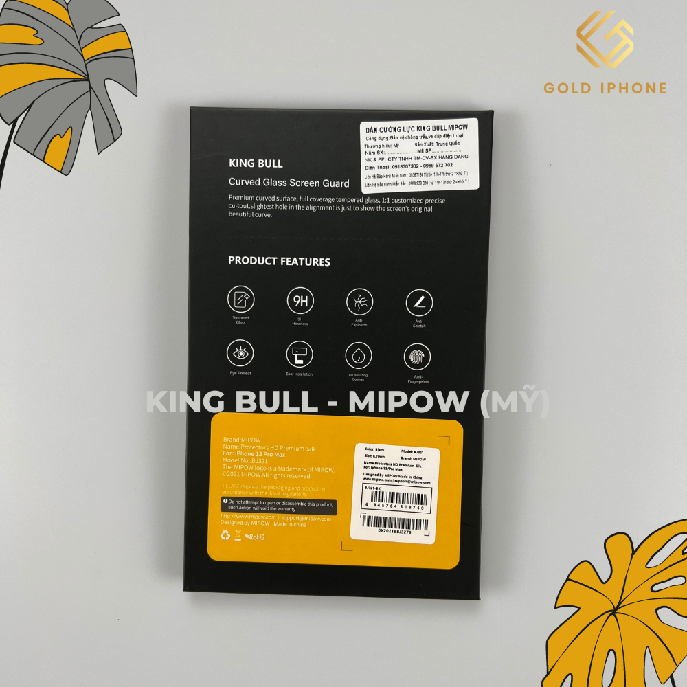 Kính cường lực King Bull Mipow (Mỹ) BJ321/BJ213/BJ211 Trong suốt Full màn hình - Hàng chính hãng