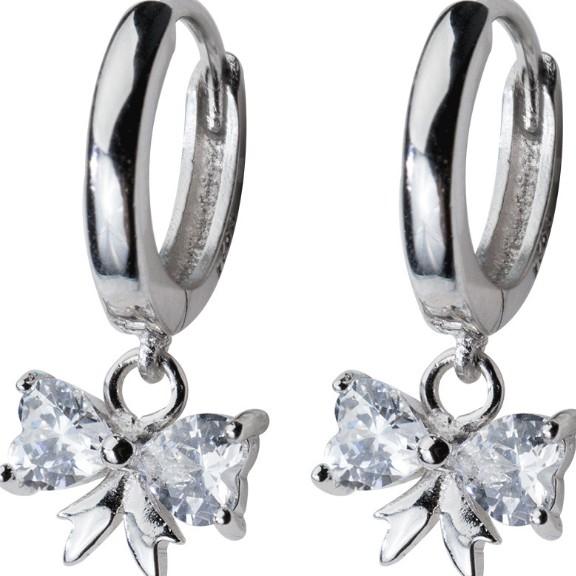 Khuyên tai bạc Ý s925 nơ đá treo E6388 - AROCH Jewelry