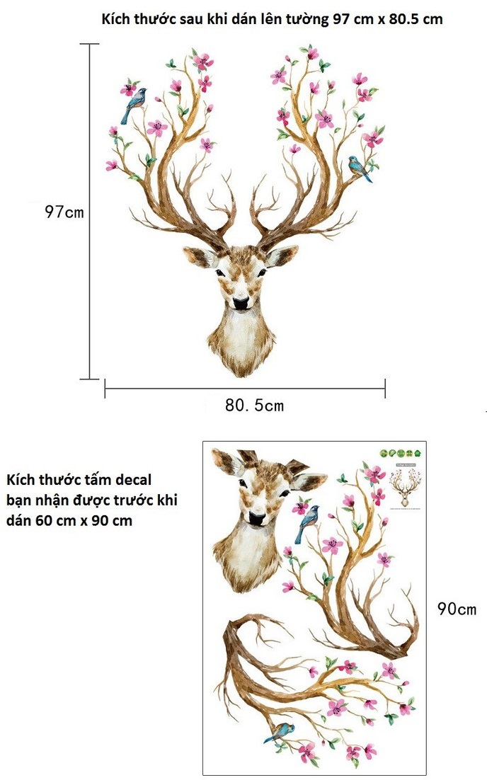 Decal dán tường hươu tài lộc bóng đèn phát sáng